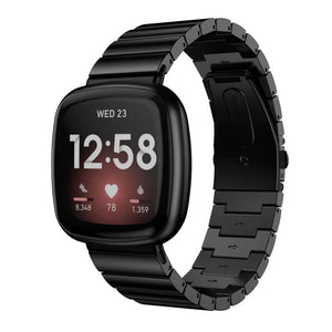 Metal Strap, black, on a watch, 3/4 front view