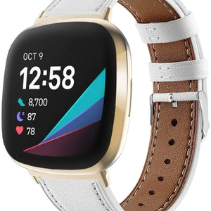 Modern Leather Strap, white, on a watch, 3/4 front view