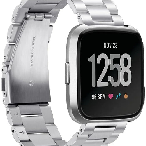 Steel Strap, silver, on a watch, 3/4 front view