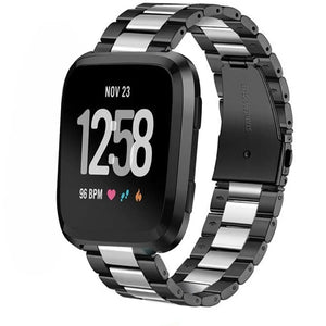 Steel Strap, black/silver, on a watch, 3/4 front view