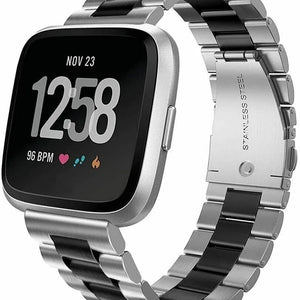 Steel Strap, silver/black, on a watch, 3/4 front view