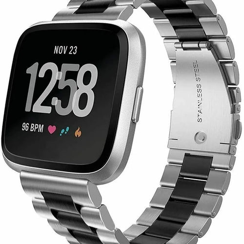 Steel Strap, silver/black, on a watch, 3/4 front view