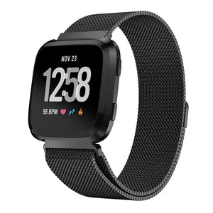 Milanese Strap, black, on a watch, 3/4 front view