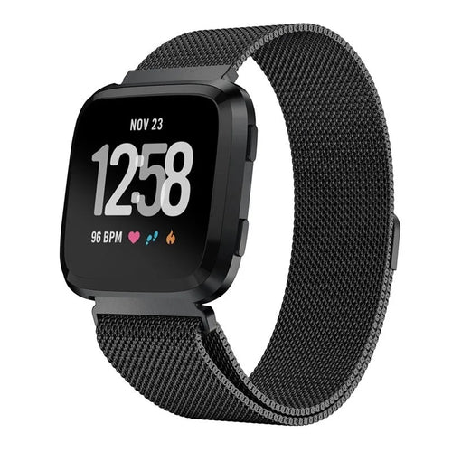 Milanese Strap, black, on a watch, 3/4 front view