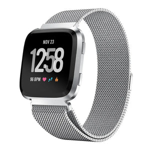Milanese Strap, silver, on a watch, 3/4 front view