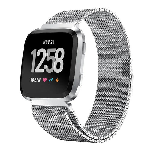 Milanese Strap, silver, on a watch, 3/4 front view
