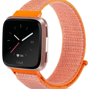 Nylon Strap, orange, on a watch, 3/4 front view