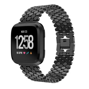 Steel Strap Hexagons, black, on a watch, 3/4 front view
