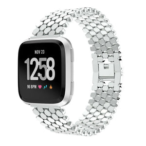 Steel Strap Hexagons, silver, on a watch, 3/4 front view
