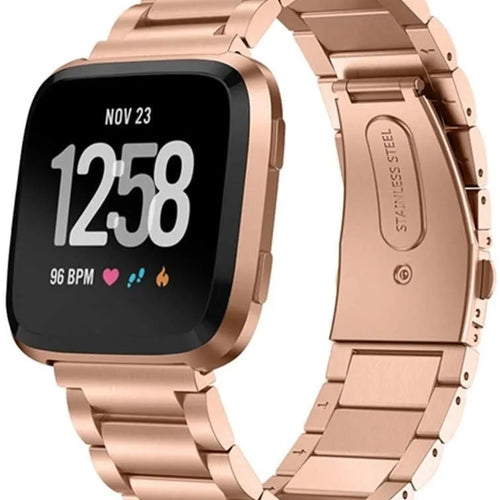 Steel Strap, rose gold, on a watch, 3/4 front view