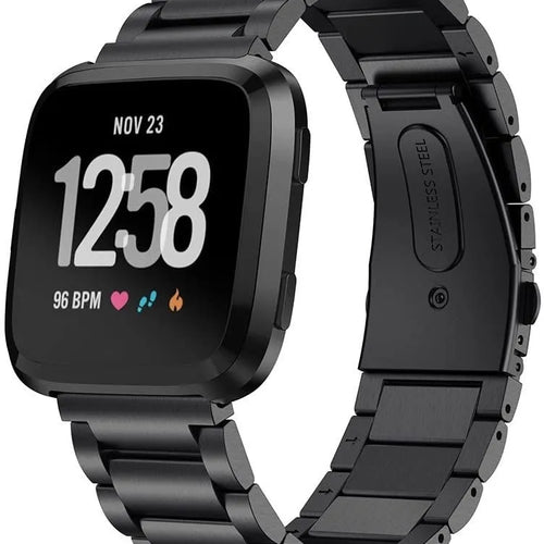 Steel Strap, black, on a watch, 3/4 front view