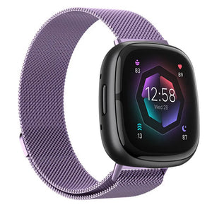 Milanese Strap, purple, on a watch, 3/4 front view