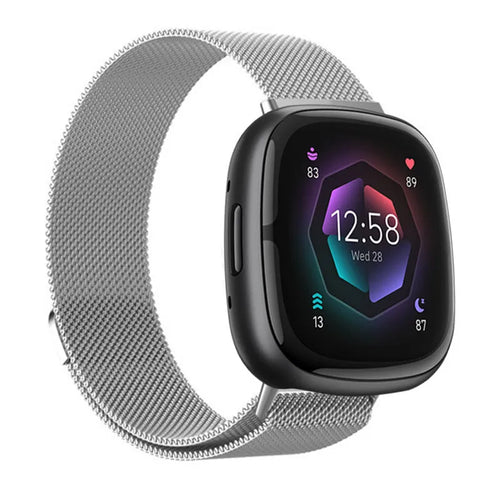Milanese Strap, silver, on a watch, 3/4 front view