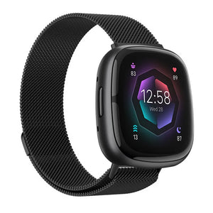 Milanese Strap, black, on a watch, 3/4 front view