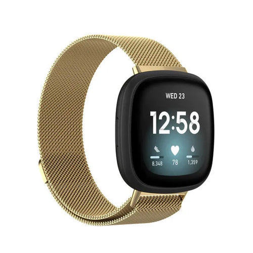 Milanese Strap, gold, on a watch, 3/4 front view