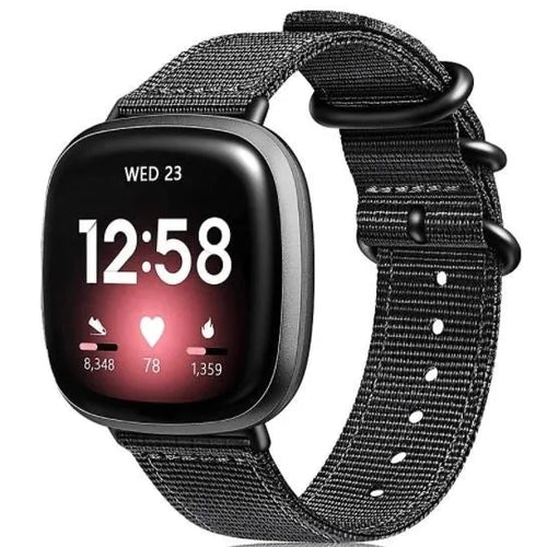 Nylon Buckle Strap, black, on a watch, 3/4 front view