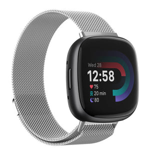 Milanese Strap, silver, on a watch, 3/4 front view