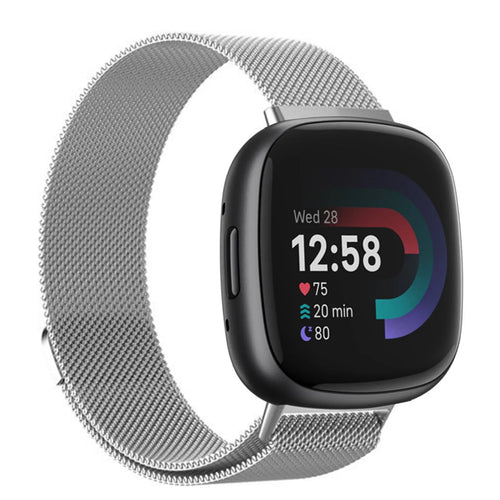 Milanese Strap, silver, on a watch, 3/4 front view