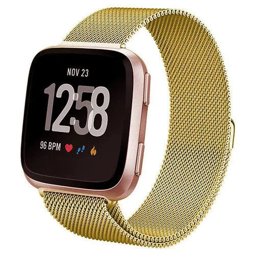 Milanese Strap, gold, on a watch, 3/4 front view