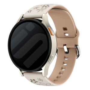Flower Silicone Strap, starlight/beige, on a watch, 3/4 front view