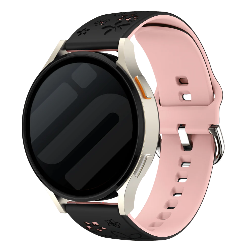 Correa silicona con flores Oppo Watch X2 Mini (negro/rosa claro)