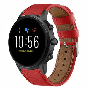 Modern Leather Strap, red, on a watch, 3/4 front view