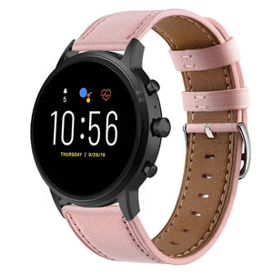 Modern Leather Strap, pink, on a watch, 3/4 front view