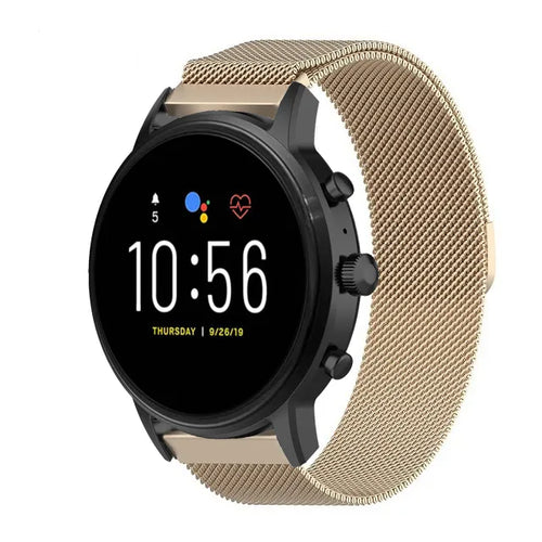 Milanese Strap, champagne, on a watch, 3/4 front view
