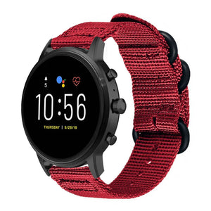 Nylon Buckle Strap, red, on a watch, 3/4 front view