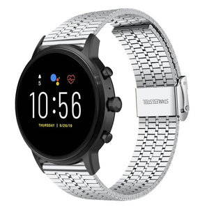 Fine Steel Strap, silver, on a watch, 3/4 front view
