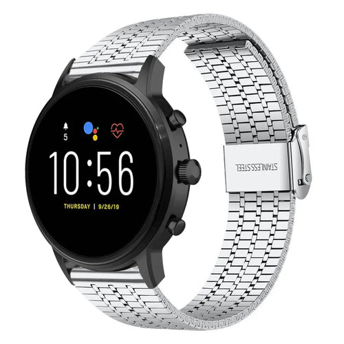 Fine Steel Strap, silver, on a watch, 3/4 front view