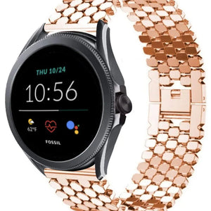 Steel Strap Hexagons, rose gold, on a watch, 3/4 front view