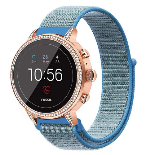 Nylon Strap, blue, on a watch, 3/4 front view