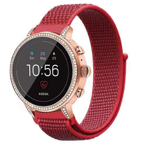Nylon Strap, red, on a watch, 3/4 front view
