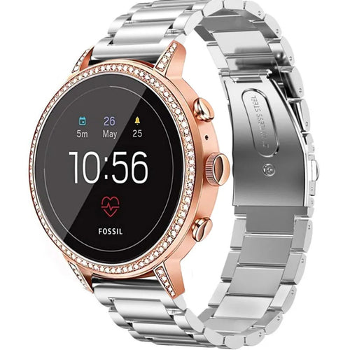 Steel Strap, silver, on a watch, 3/4 front view