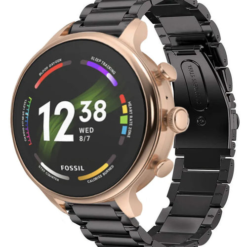 Steel Strap, black, on a watch, 3/4 front view