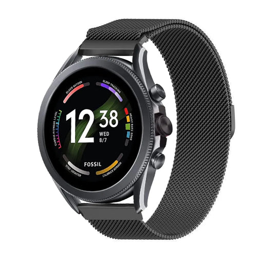 Milanese Strap, black, on a watch, 3/4 front view