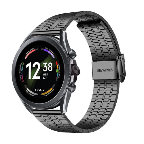 Fine Steel Strap, black, on a watch, 3/4 front view