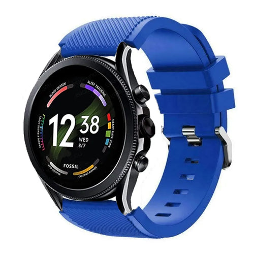 Twill Silicone Strap, blue, on a watch, 3/4 front view