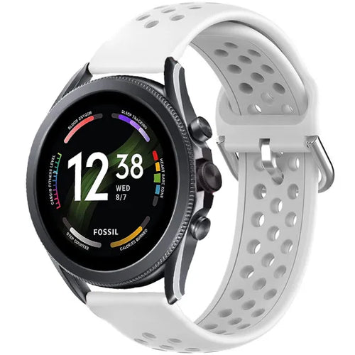 Breathable Silicone Strap, white, on a watch, 3/4 front view