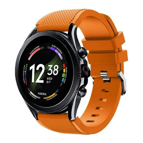 Twill Silicone Strap, orange, on a watch, 3/4 front view
