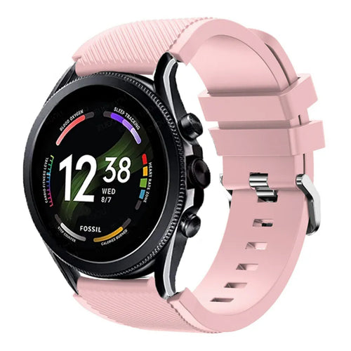 Twill Silicone Strap, pink, on a watch, 3/4 front view