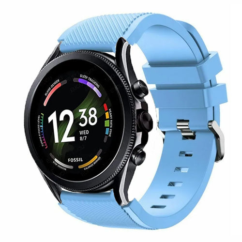 Twill Silicone Strap, sand blue, on a watch, 3/4 front view