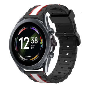 Silicone Special Edition Strap, black/white, on a watch, 3/4 front view