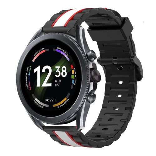 Silicone Special Edition Strap, black/white, on a watch, 3/4 front view