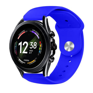 Silicone Sport Strap, blue, on a watch, 3/4 front view