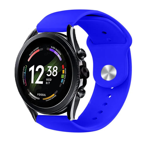 Silicone Sport Strap, blue, on a watch, 3/4 front view