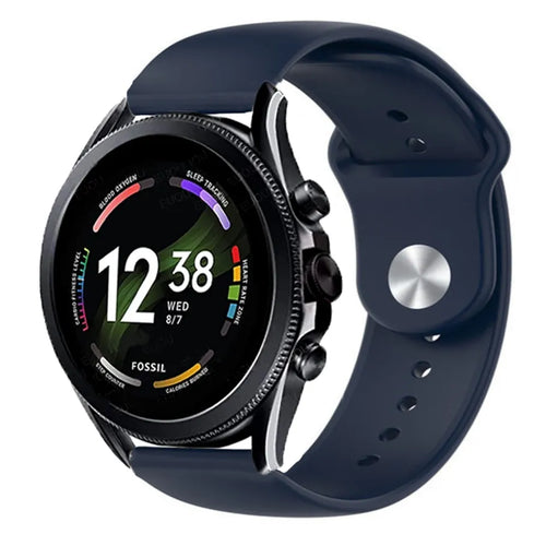 Silicone Sport Strap, dark blue, on a watch, 3/4 front view