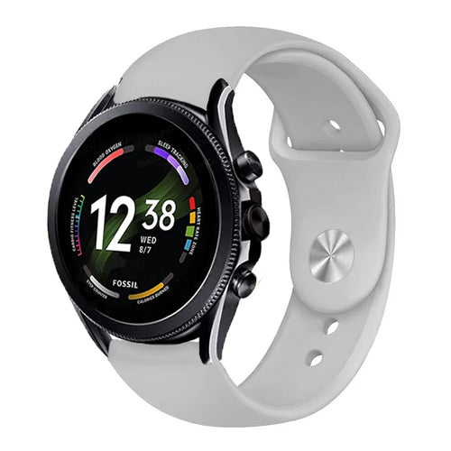Silicone Sport Strap, grey, on a watch, 3/4 front view