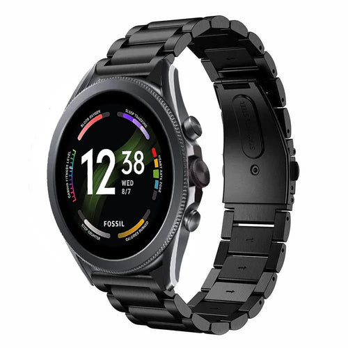 Steel Strap, black, on a watch, 3/4 front view
